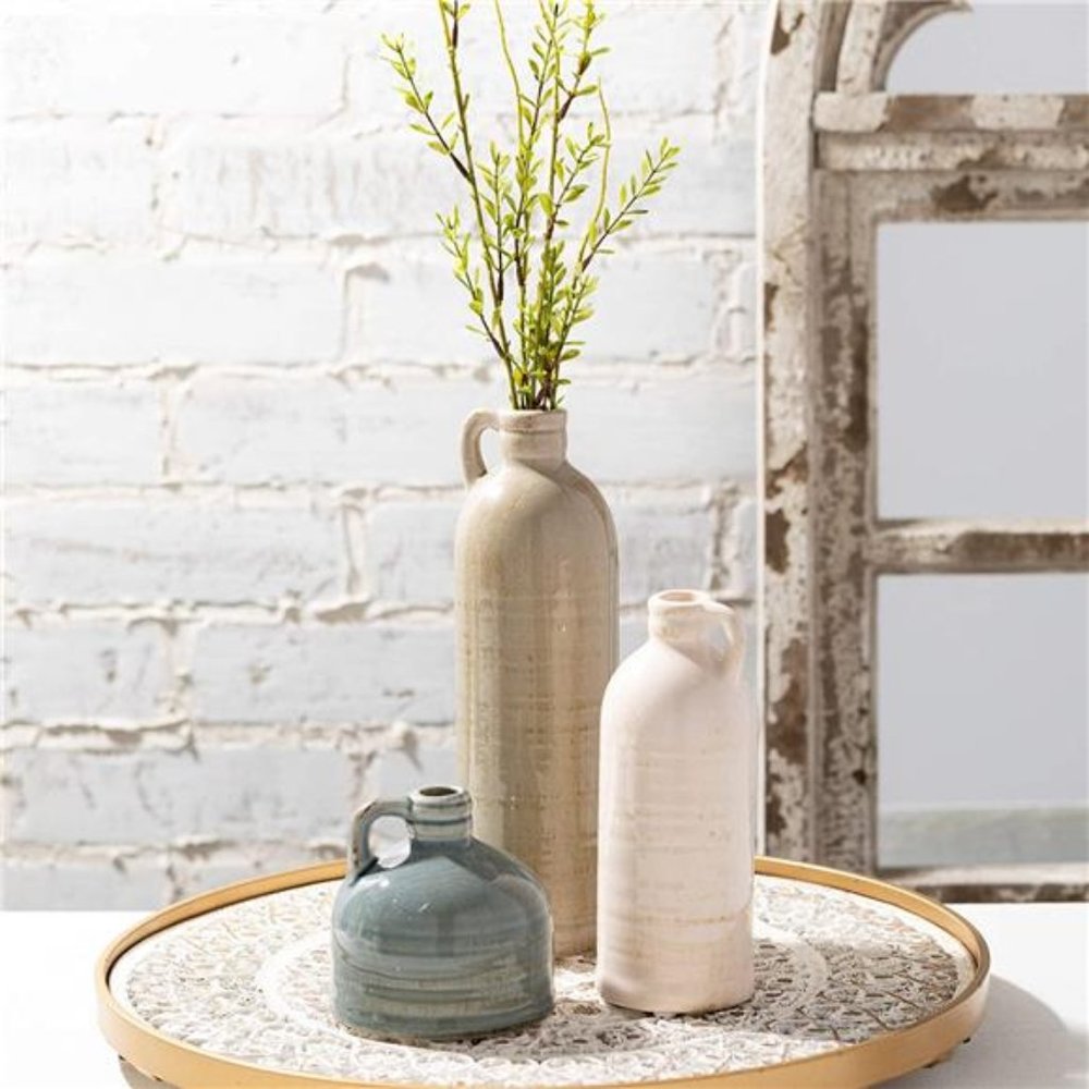 Small Decorative Crackled Ceramic Jug Vase Set of 3, Living Room Décor